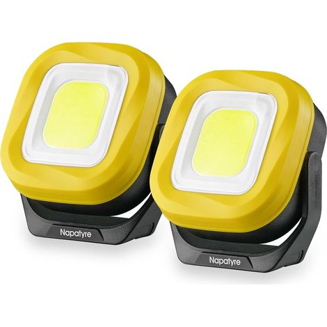 Projecteur LED Rechargeable, Lampe de Chantier Portable avec Base Magnétique à 180°, 4 Modes 1000LM Lampe de Travail pour Camping, Chantier, Garage (2 Pièce) (1/5)