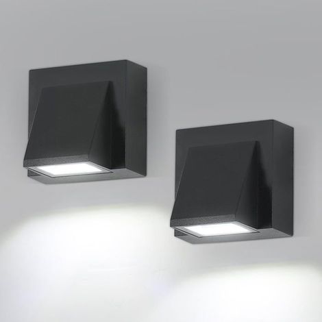 2 appliques murales extérieures LED, carrées en aluminium noir, 5W 6500K IP65, pour jardin et façade