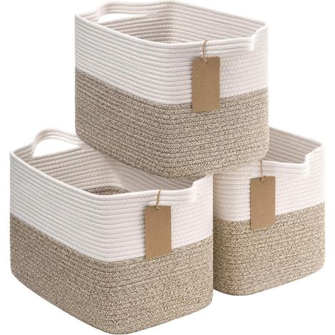 3er Set Aufbewahrungskorb Baumwolle geflochten 34x28x24cm Braun (1/5)