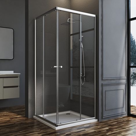 Duschkabine 90x90 cm Schiebetür, Duschkabine 90x90cm Eckeinstieg Duschabtrennung mit 6mm ESG Sicherheitsglas Glas Duschwand Höhe: 185cm