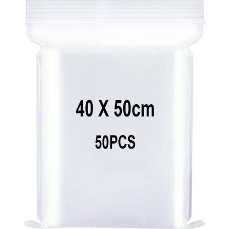 50 Pieces Transparent Resealable Plastic Bags, Sealed Bag, Storage Bag, Closing Bag, Suitable for Craft Supplies, Clothing Storage, etc. 40 x 50 cm (1/2)