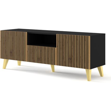 TV-Möbel Ravenna F 150 cm 2D1S schwarz matt/Handwerks-Eiche goldene Füße (1/5)