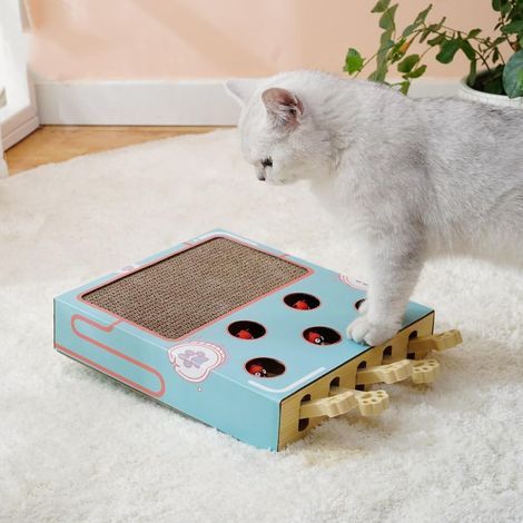 Jouets D'enichissement pou Chat pou Chats D'intéieu, Whack A Mole Game Cat Puzzle Toy, Safe Fun Box Paws Scatche, Inteactive Box Catch Mice Game Cat Puzzle Toy Fo All Ages Execise(Bleu) (1/3)