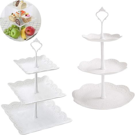 inherited 2 pièces Présentoir Plateau de Gateaux Bonbons, Support à Cupcake, 3 étages Plats de Service Cupcacks Fruits Support d'Aliments pour fête, Anniversaire, Mariage, nol (1/4)