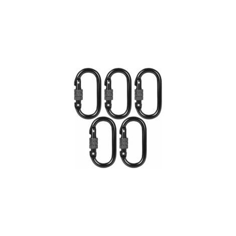 Mousqueton - Acier Inoxydable Noir - Charge de Rupture 20 kN - Verrouillage À Vis - Forme Ovale - Lot de 5 (1/5)