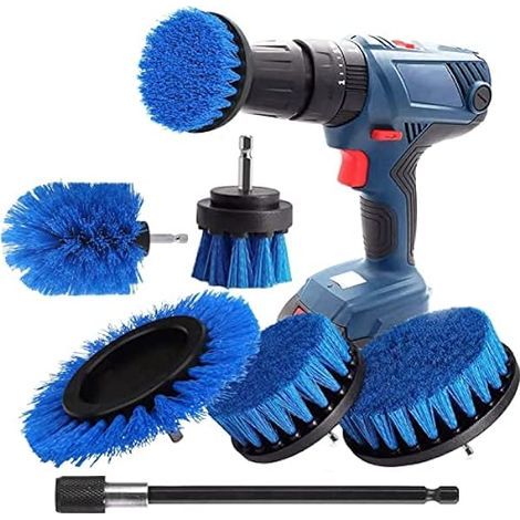Brosse Nettoyage Perceuse 6 pièces, Brosse pour Perceuse Voiture Carrelage Tapis Baignoire Cuisine Toilettes Bleu