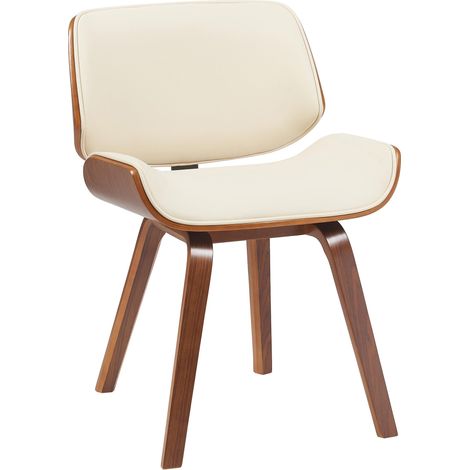 Chaise de salle à manger x1 style moderne rétro en PVC crème assise en bois courbé couleur noyer 100007512 (1/5)
