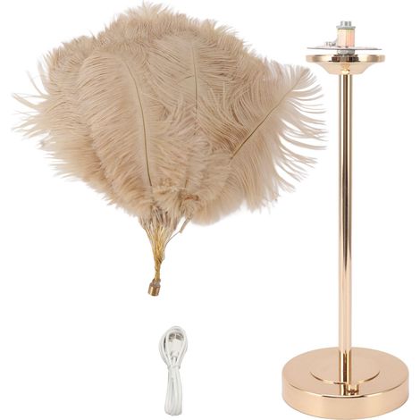 Lampe de table Feather, 3 couleurs, variateur tactile, prise USB, style romantique et moderne, lampe de chevet décorative pour chambre, couleur beige clair.