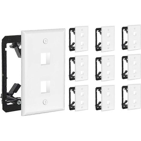Panneaux muraux modulaires à 2 ports, paquet de 10, comprenant un support de montage basse tension, compatible avec RJ45, Ethernet et autres interfaces modulaires. (1/5)
