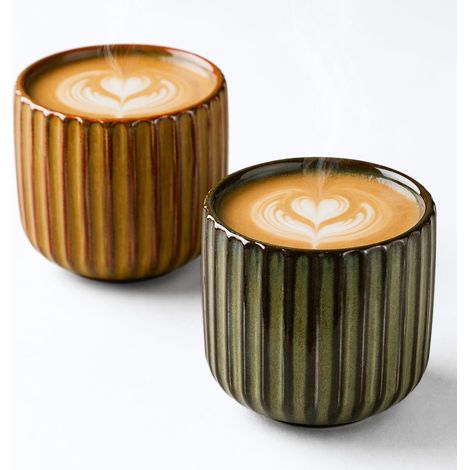 Tasses à expresso et moka JeiibrZui - 180 ml - Lot de 2 - Céramique à parois épaisses - Bronze antique et brun sable mouvant - Pour la maison et le bureau (1/5)
