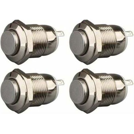 4pcs 12mm 3A 12V/24V/125V/250V AC Autobloquant Interrupteur Bouton Poussoir Étanche en Acier Inoxydable on Off Bouton-Poussoir Interrupteur(Tête Haute) (1/5)