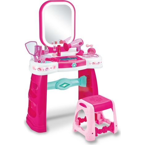 Miroir Magique pour Fille avec Tabouret, Poste de Maquillage avec lumières LED et Sons tactiles, Table de Maquillage Interactive, sèche-Cheveux fonctionnant à Batterie et boîte à (1/5)