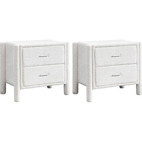 Comodino con 2 cassetti Tessuto bouclette Bianco  - Lotto di 2 - CONOMO (1/5)