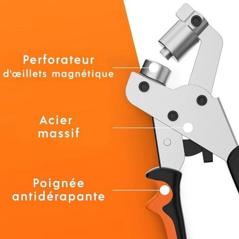 Pince perforatrice à œillets professionnelle - Effort minimal - Pince perforeuse avec 100 œillets (Ø intérieur 10 mm) (1/4)