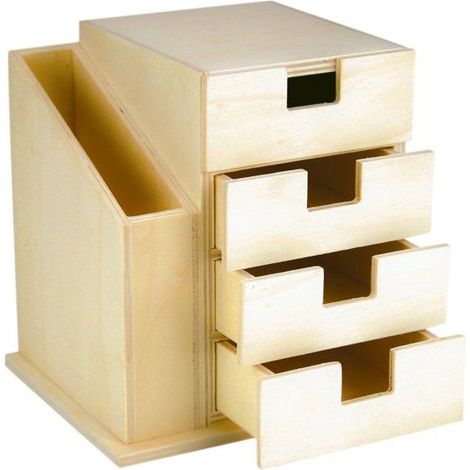 MégaCréa DIY - Organiseur de bureau en bois 4 tiroirs 15 x 15,5 x 12,5 cm (1/2)