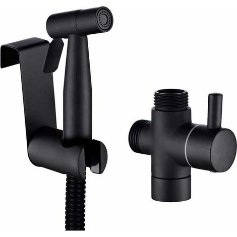 Douchette WC Acier Inoxydable Kit Douchette Toilette . Noir Pulvérisation Douchette à Main avec Tuyau. Support. (1/5)