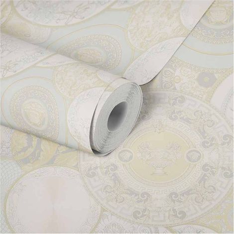 Papier peint baroque motif rond papillon & Médusa Tapisserie beige baroque pour chambre adulte Papier peint original (1/5)