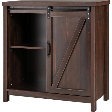 GOPLUS Buffet Salle a Manger en Bois, 80 x 40 x 82 CM, Meuble Cuisine avec 4 Compartiment et Porte Coulissante, Surface de Travail Spacieuse, Pieds Surélevés Antidérapants, pour Salon, Entrée, Brun (1/5)