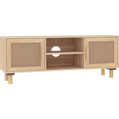 Meuble TV en bois 2 portes en Rotin naturel 105cm - Modèle Kaliga-Naturel (1/5)