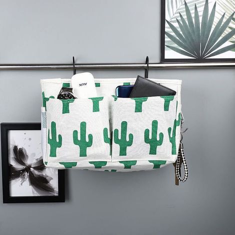 Blanc Vert Poche de Chevet,Sac de Rangement de Chevet, Poche pour Lit Superposé, Organisateur de Poches de Lit, Chevet Suspendu Organisateur Sac de Rangement, pour Téléphones Portables, Livres, Vêteme (1/4)