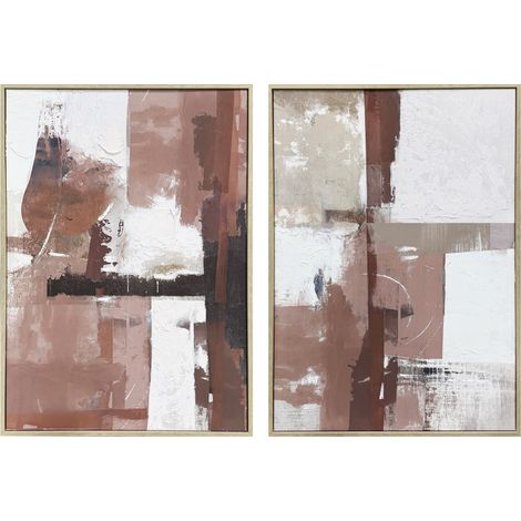 Set de 2 lienzos enmarcados con diseño abstracto en tonos rosas y blancos, 73x53cm (1/5)