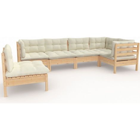 Salon de jardin 6 pcs Contemporain, Ensemble repas de jardin, avec coussins crème Bois de pin OIB6996E (1/5)