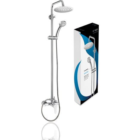 Homssy Columna de Ducha Monomando – Rociador de 20 cm, Mango de Barra de Pared, Flexo, Soporte de Ducha y Inversor Cerámico, Acabado en Cromo, Material Latón, Alcachofa en 3 posiciones. (1/5)