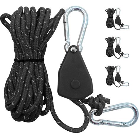 Lot de 4 liens de corde réglables, de 4 mm, avec corde, support pour jack réglable, protection solaire, voile réfléchissante, noir (1/5)