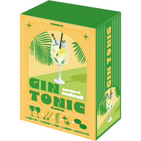 Coffret Cocktail 10 Pièces "Gin Tonic" 21cm Vert