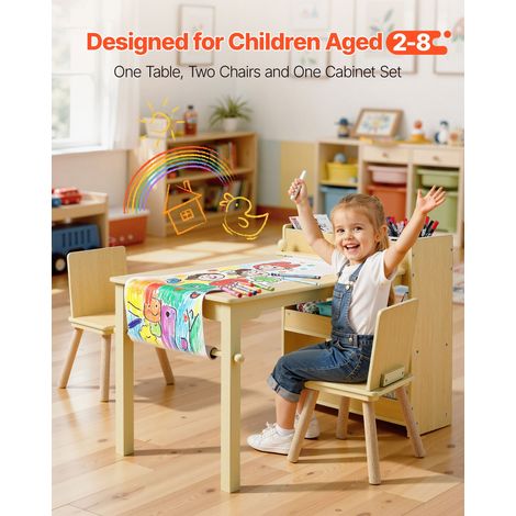 Table d'Art pour Enfants avec 2 Chaises, Bureau d'Activité avec Étagères de Rangement 3 Niveaux, Kit en Bois pour Tout-petits, pour… (1/5)