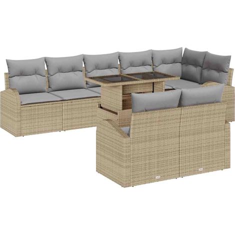 Maison Exclusive - Set Divano da Giardino 9 pcs Beige e Grigio Chiaro polyrattan
