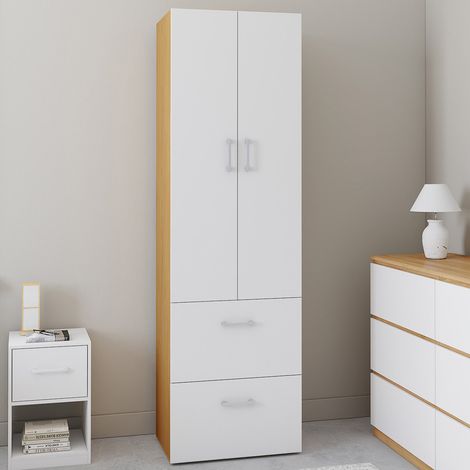 Armario de 2 puertas JULIANA blanco y madera Armario de 50 cm con 2 cajones