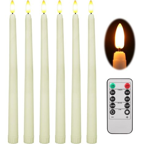 Lot de 6 bougies coniques LED sans flamme, bougies LED avec télécommande et minuterie, bougies à flamme vacillante pour Noël, mariage, dîner et décoration de Noël (2 x 25 cm, beige) (1/5)
