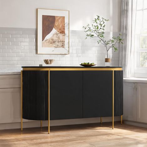 Buffet noir mat MDF 4 portes forme ovale 140 cm 140 x 38 x 80 cm (1/5)