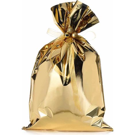 Sachet cadeau métallisé or brillant, idéal pour emballages cadeaux, lot de 50, 30 x H. 50 cm
