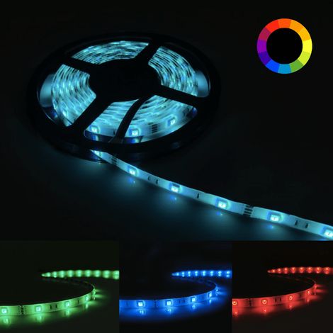 Silamp – Ruban LED RGB 12V 5M SMD 5050 IP44 30LED/m – Résistant aux éclaboussures – Installation adhésive 3M – Couleurs personnalisables (1/4)