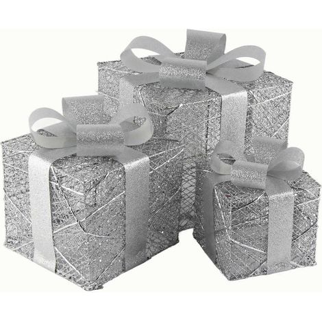 Boîtes Cadeaux de Noël Décoratives pour Sapin, Intérieur & Extérieur - Lot de 3, Style Festif (1/5)
