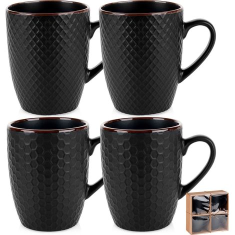 Tasses en céramique noire 400 ml, lot de 4.