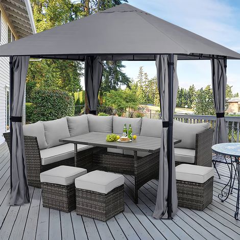 Garten Pavillon 3x3 m Wasserdicht Stabil Partyzelt, Gartenzelt mit 4 Seitenteile Reißverschluss, 180g/㎡ Polyester, Grau (1/5)