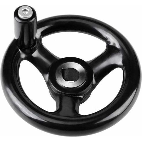Volant monobloc noir pour fraisage, diamètre intérieur 12 mm, diamètre extérieur 100 mm, 3 rayons avec poignée pour fraiseuses, tours et rectifieuses. (1/4)