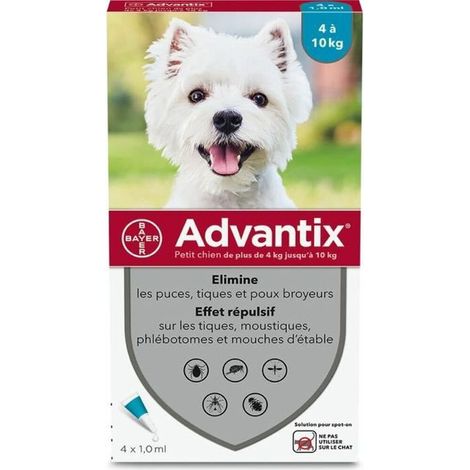 ADVANTIX 4 pipettes antiparasitaires - Pour petit chien de 4 a 10kg