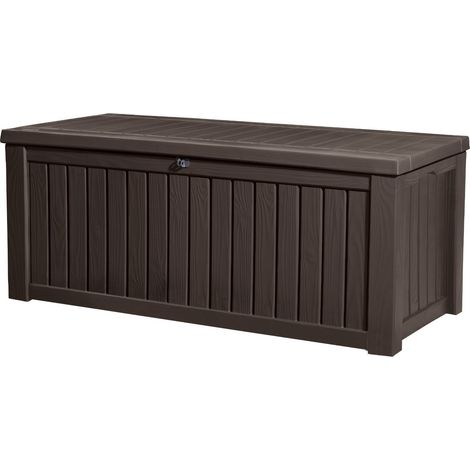 Keter – Coffre de jardin en résine marron 550L – Résistant aux UV – Ouverture avec piston à gaz – Dimensions 155x72x64cm