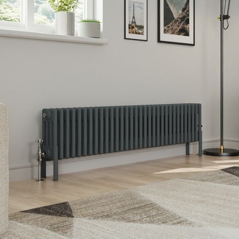 Warmehaus Traditional 4 Column Anthracite Radiator Cast Iron Style Radiators 300x1460mm