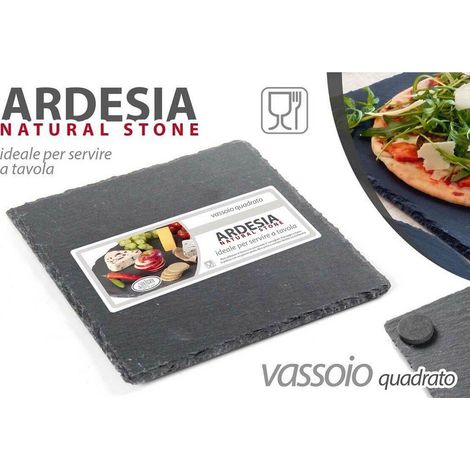 Kaela - Vassoio Ardesia Natural Stone Piatto Quadrato 20x20cm Portata Tavola 752247 - (1/2)