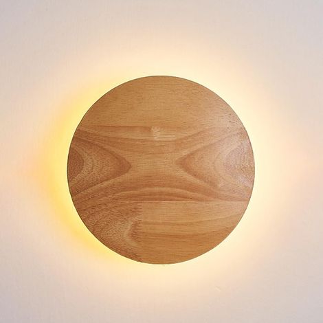 Applique murale ronde ultra-mince, applique murale à disque volant en bois, applique murale LED moderne - 9W, appliques murales de chevet en rondins, éclairage décoratif mural de fond de salon (1/5)
