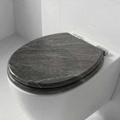 Abattant WC en MDF Universel Ajustable pour la plupart des toilettes de forme ovale ┃ Abattant WC en bois MDF standard salle de bain Siège de WC + fixations (Marbre Classique) (1/5)