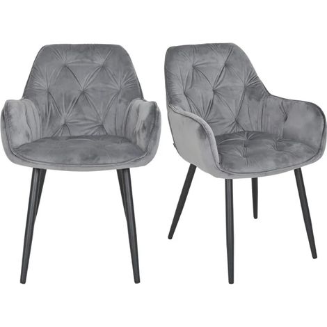 Lot 2 chaises en velours gris foncé avec pieds en métal noir - STERN 2 (1/5)