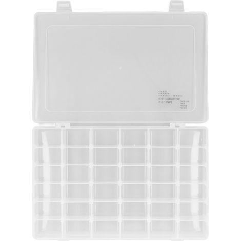 Boîte de rangement 36 compartiments avec séparateurs ajustables transparente pour perles, bijoux et artisanat. (1/5)