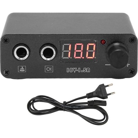 Alimentation professionnelle pour tatouage en alliage double mode avec écran LCD 100-230 V prise UE noire. (1/5)
