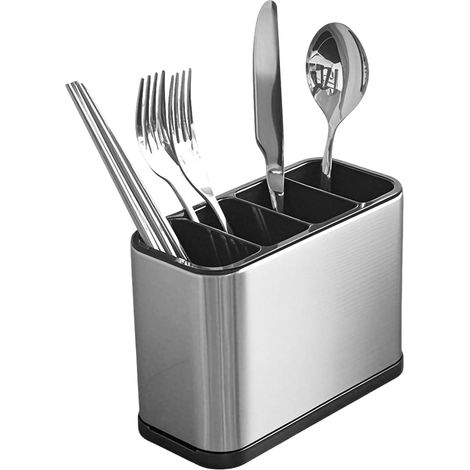 Cutlery Holder 4 Compartments Stainless Steel Cutlery Holder with Non Slip Drip Tray, Compact Cutlery Tray for Kitchen Drawers, Organizer for Knives, Forks, Spoons and (1/5)